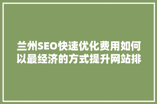 兰州SEO快速优化费用如何以最经济的方式提升网站排名