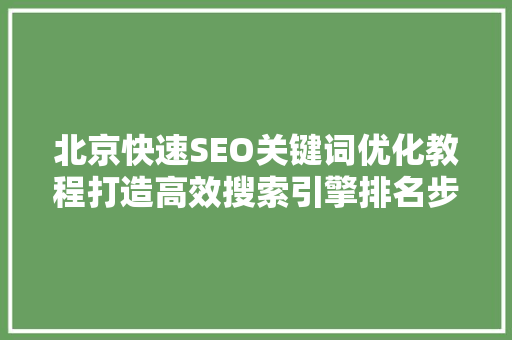 北京快速SEO关键词优化教程打造高效搜索引擎排名步骤