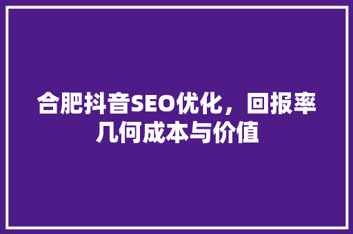 合肥抖音SEO优化，回报率几何成本与价值