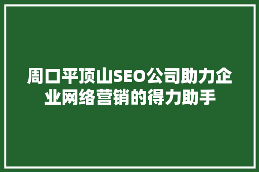 周口平顶山SEO公司助力企业网络营销的得力助手