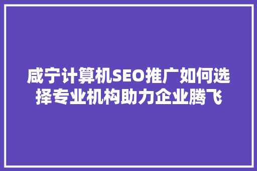 咸宁计算机SEO推广如何选择专业机构助力企业腾飞