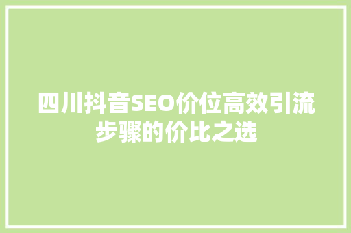 四川抖音SEO价位高效引流步骤的价比之选