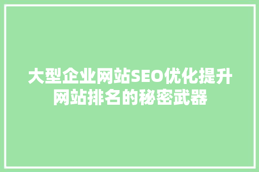 大型企业网站SEO优化提升网站排名的秘密武器