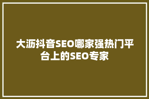 大沥抖音SEO哪家强热门平台上的SEO专家