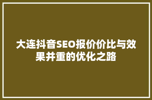 大连抖音SEO报价价比与效果并重的优化之路