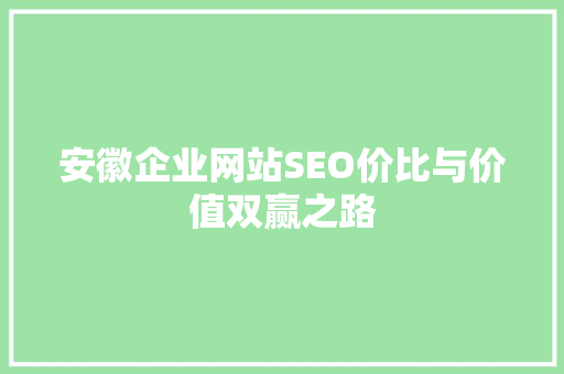 安徽企业网站SEO价比与价值双赢之路