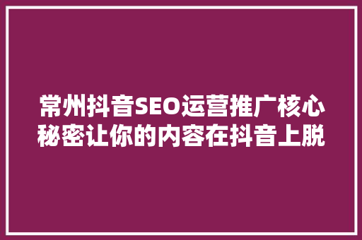 常州抖音SEO运营推广核心秘密让你的内容在抖音上脱颖而出
