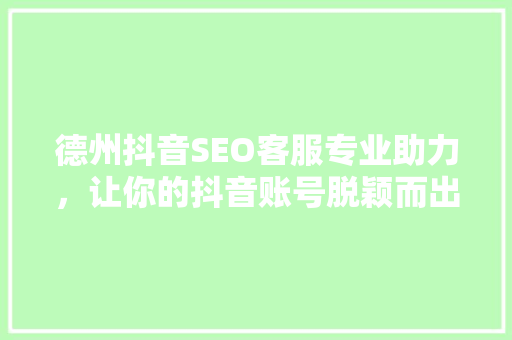 德州抖音SEO客服专业助力，让你的抖音账号脱颖而出