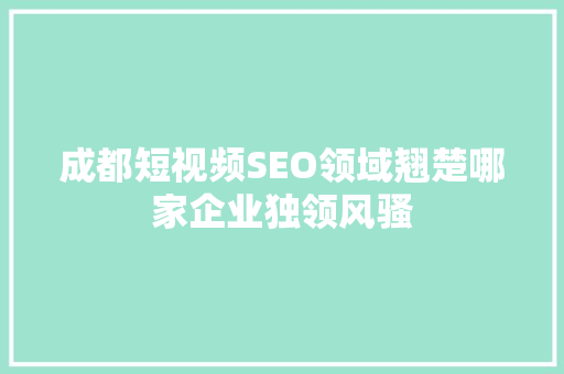 成都短视频SEO领域翘楚哪家企业独领风骚
