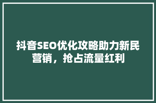抖音SEO优化攻略助力新民营销，抢占流量红利