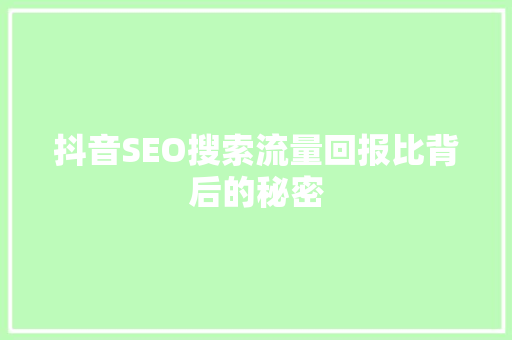 抖音SEO搜索流量回报比背后的秘密