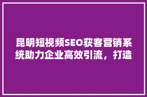昆明短视频SEO获客营销系统助力企业高效引流，打造品牌新高度