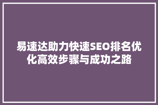 易速达助力快速SEO排名优化高效步骤与成功之路