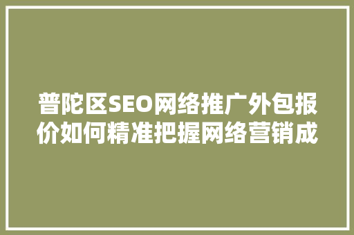 普陀区SEO网络推广外包报价如何精准把握网络营销成本