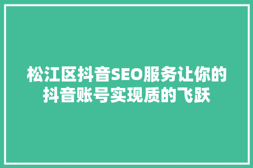 松江区抖音SEO服务让你的抖音账号实现质的飞跃
