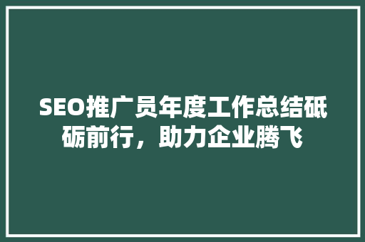 SEO推广员年度工作总结砥砺前行，助力企业腾飞