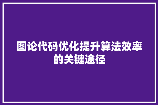 图论代码优化提升算法效率的关键途径