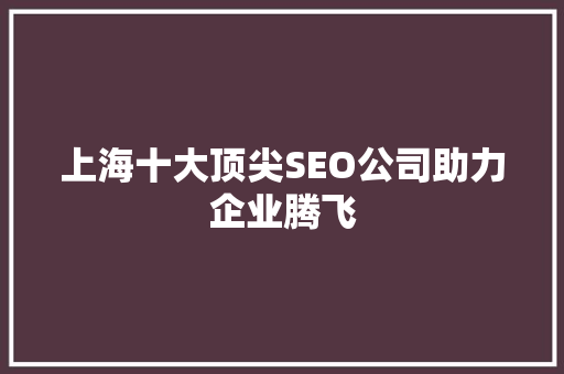 上海十大顶尖SEO公司助力企业腾飞