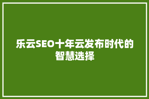 乐云SEO十年云发布时代的智慧选择