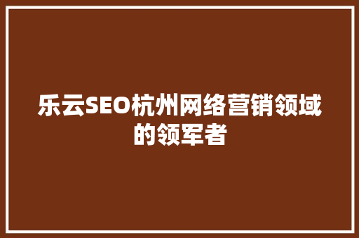 乐云SEO杭州网络营销领域的领军者