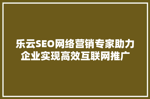 乐云SEO网络营销专家助力企业实现高效互联网推广