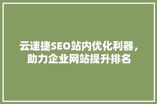 云速捷SEO站内优化利器，助力企业网站提升排名