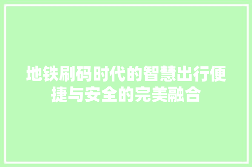 地铁刷码时代的智慧出行便捷与安全的完美融合