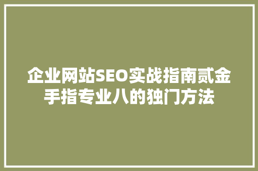 企业网站SEO实战指南贰金手指专业八的独门方法  第1张