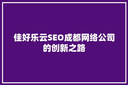 佳好乐云SEO成都网络公司的创新之路