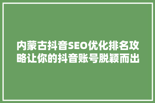 内蒙古抖音SEO优化排名攻略让你的抖音账号脱颖而出