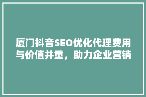 厦门抖音SEO优化代理费用与价值并重，助力企业营销腾飞