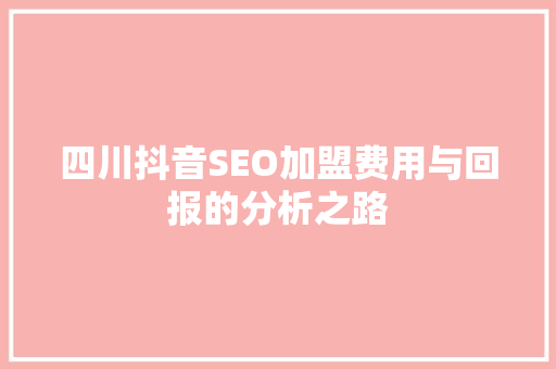 四川抖音SEO加盟费用与回报的分析之路