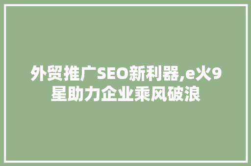 外贸推广SEO新利器,e火9星助力企业乘风破浪