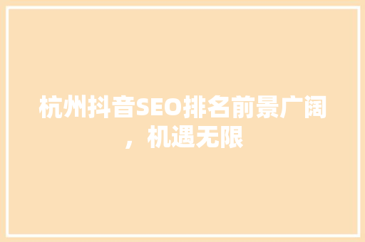 杭州抖音SEO排名前景广阔，机遇无限