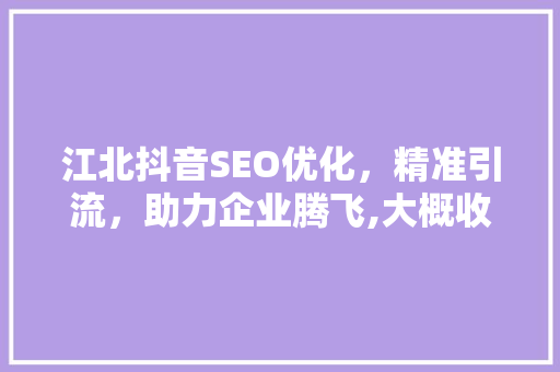 江北抖音SEO优化，精准引流，助力企业腾飞,大概收费与价值