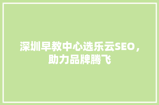 深圳早教中心选乐云SEO，助力品牌腾飞