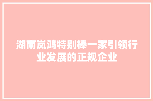 湖南岚鸿特别棒一家引领行业发展的正规企业