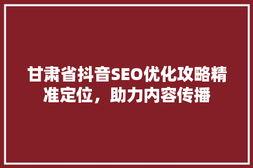 甘肃省抖音SEO优化攻略精准定位，助力内容传播  第1张