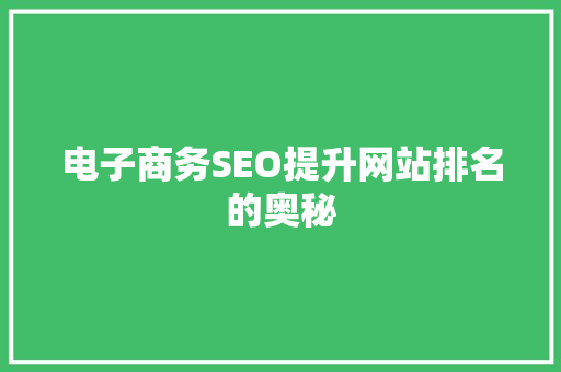 电子商务SEO提升网站排名的奥秘