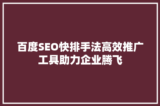 百度SEO快排手法高效推广工具助力企业腾飞  第1张