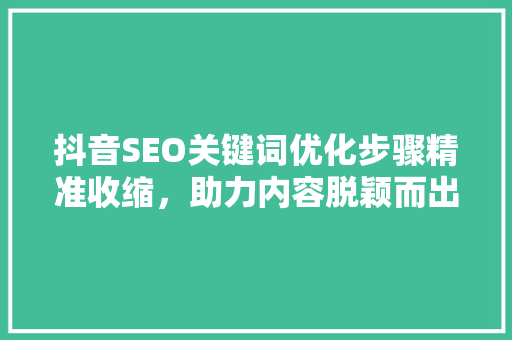 抖音SEO关键词优化步骤精准收缩，助力内容脱颖而出