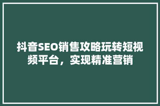 抖音SEO销售攻略玩转短视频平台，实现精准营销