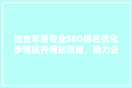 拍金苹果专业SEO排名优化步骤提升网站流量，助力企业腾飞