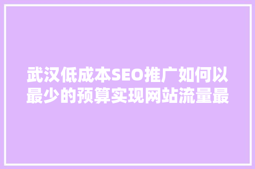 武汉低成本SEO推广如何以最少的预算实现网站流量最大化