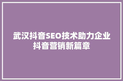 武汉抖音SEO技术助力企业抖音营销新篇章