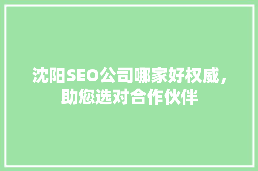 沈阳SEO公司哪家好权威，助您选对合作伙伴