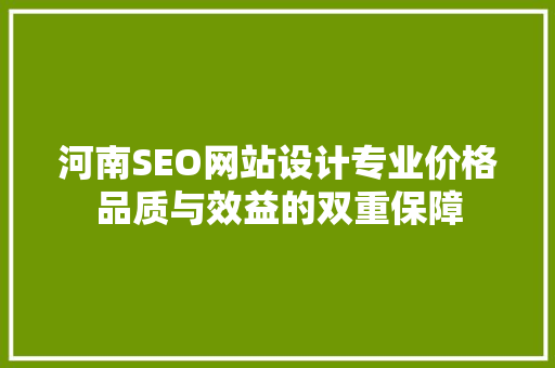 河南SEO网站设计专业价格品质与效益的双重保障