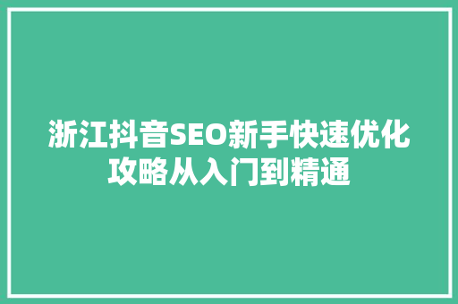 浙江抖音SEO新手快速优化攻略从入门到精通