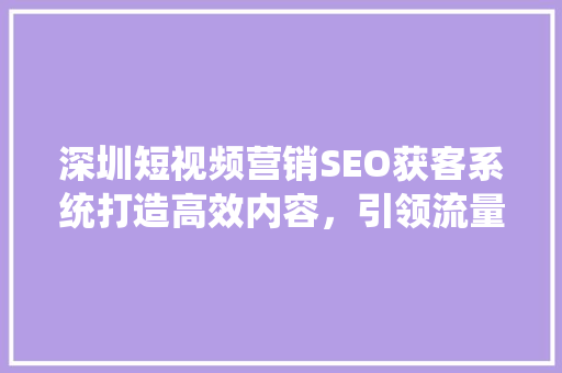 深圳短视频营销SEO获客系统打造高效内容，引领流量新趋势