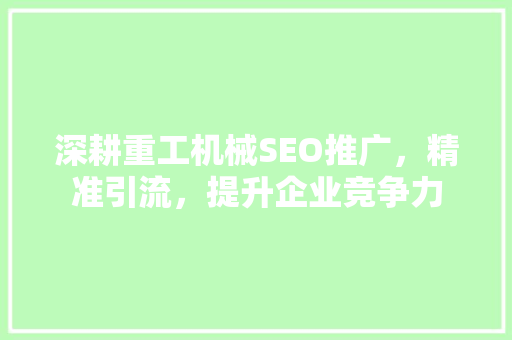 深耕重工机械SEO推广，精准引流，提升企业竞争力
